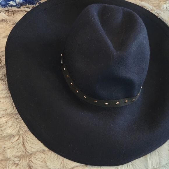 TED BAKER Fedora Hat Navy Blue 100% Wool Studded Wide Brim One‎ Size NEW main image 7